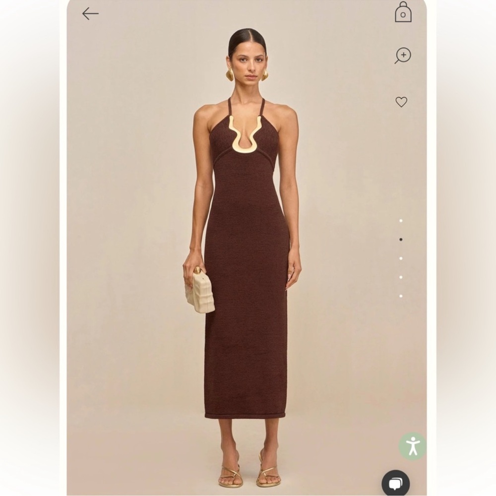 Cult Gaia Valma Halter Midi Dress with gold hardware  Trim